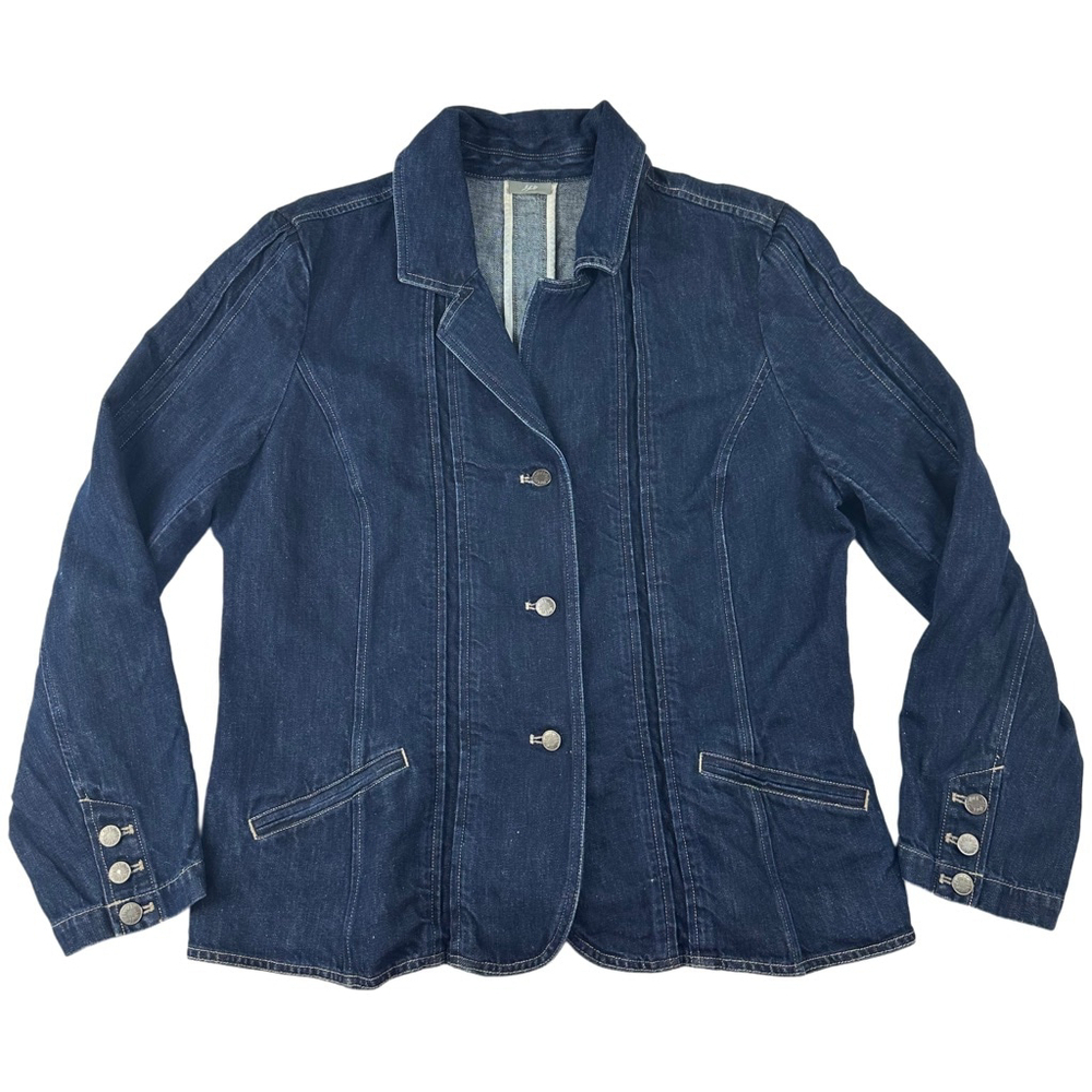 J. Jill Denim Jacket Blazer Women’s Plus Size Dark Wash Linen Blend Pockect